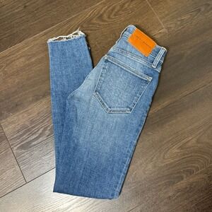 Lucky Brand Ava Mid Rise Skinny Ankle Jeans Blue Distressed Raw Hem 00 24
